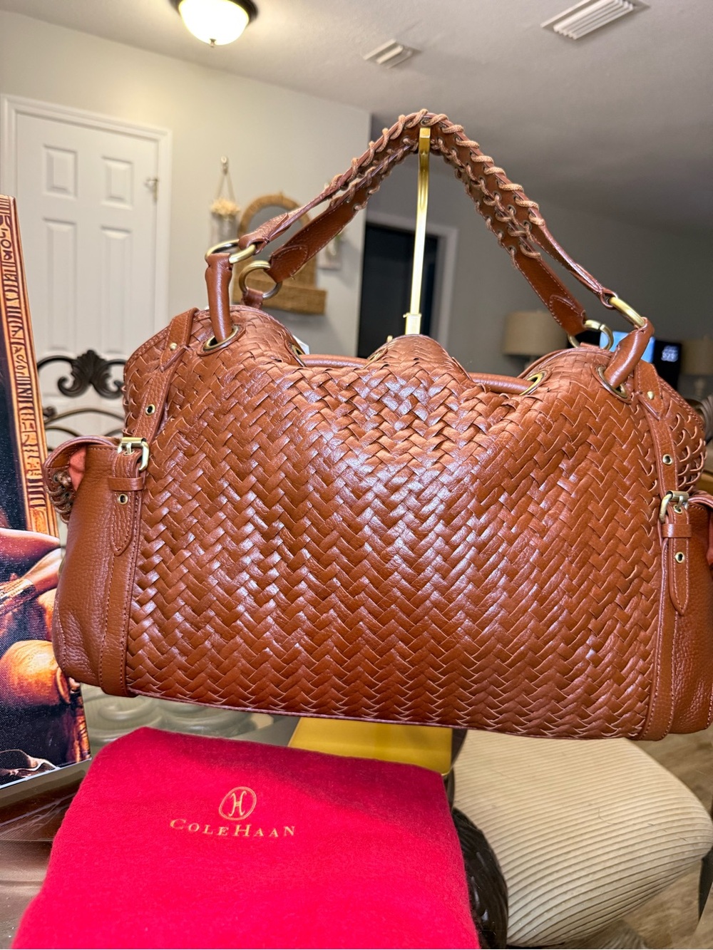 Cole Haan Braided Woven Leather Shoulder Hobo in Brown - Picture 3 of 8